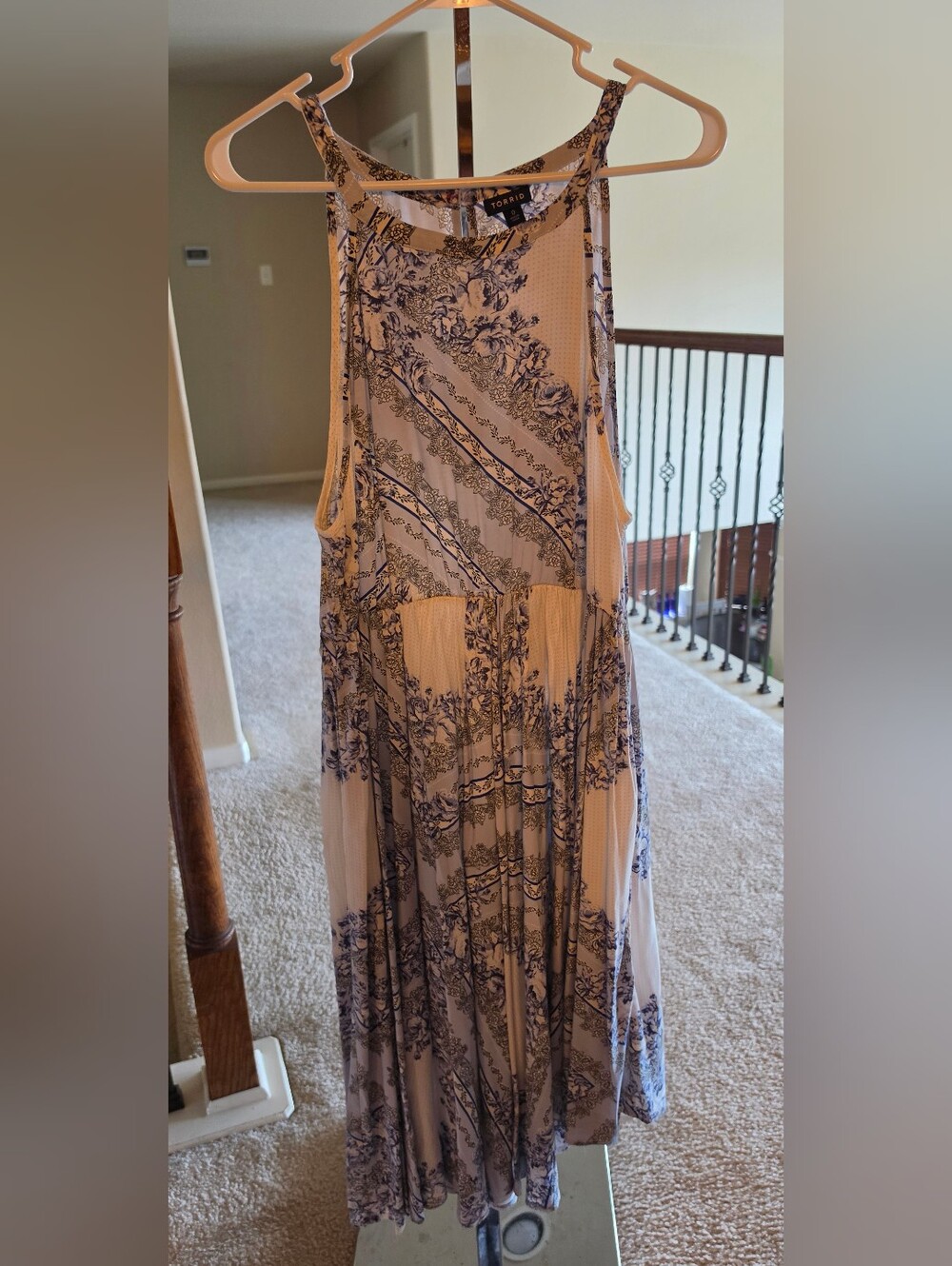 Torrid Beige Maxi Dress with Navy Floral Print Retail $74